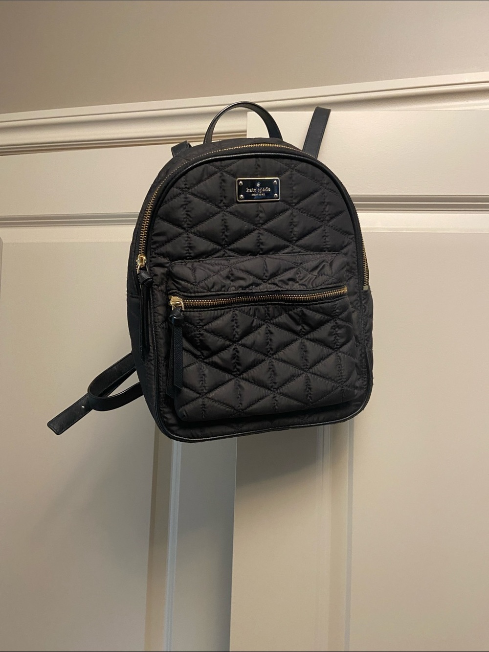 kate spade black quilted mini backpack with gold hardware - Picture 2 of 5